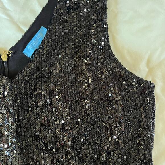 Draper James Black Sequin V Neck Dress Sz 8 Holiday Party Event New Years A Line - Picture 5 of 11